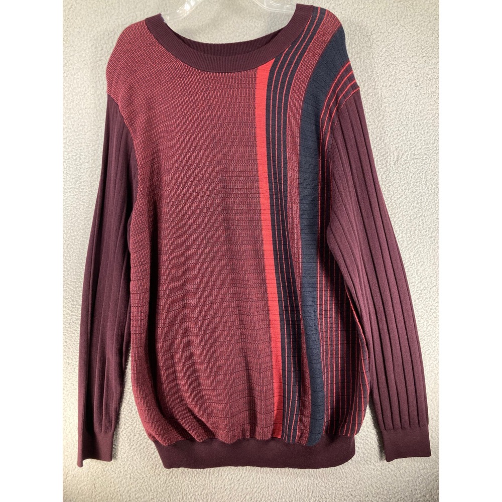 Perry Ellis Sweater Men's Tall 2XLT Burgundy Stripe Cotton Modal Blend NEW